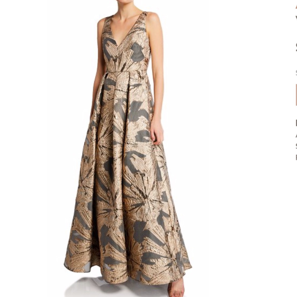 Aidan mattox 2 gold jacquard gown